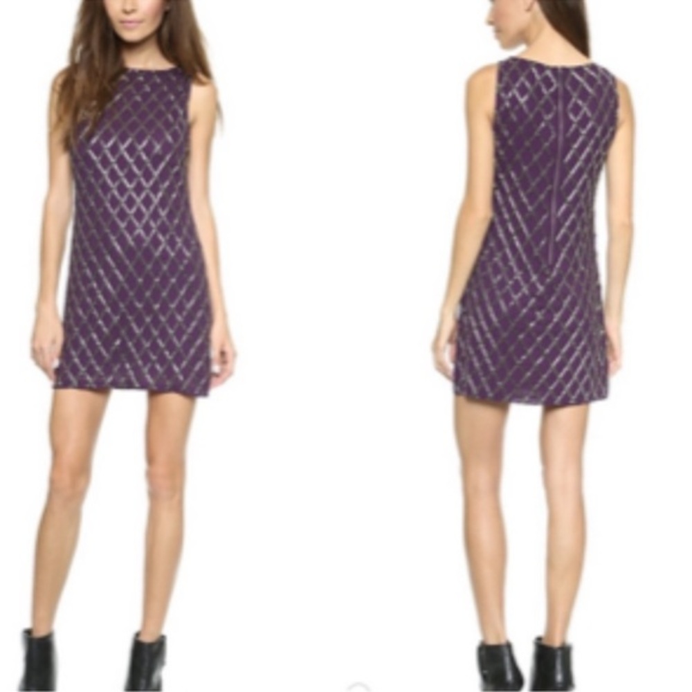 Alice + Olivia Women’s Dalyla Beaded A Line Purple Mini Dress Size 2